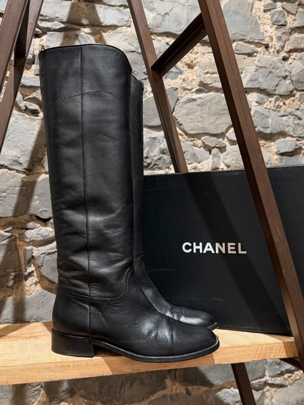 Chanel Cruise 2015 Black Smooth Leather CC Logo Riding Boots